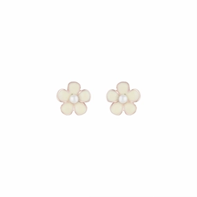 Glamorous Design Textured Detail Flower Daisy White Stud Earrings