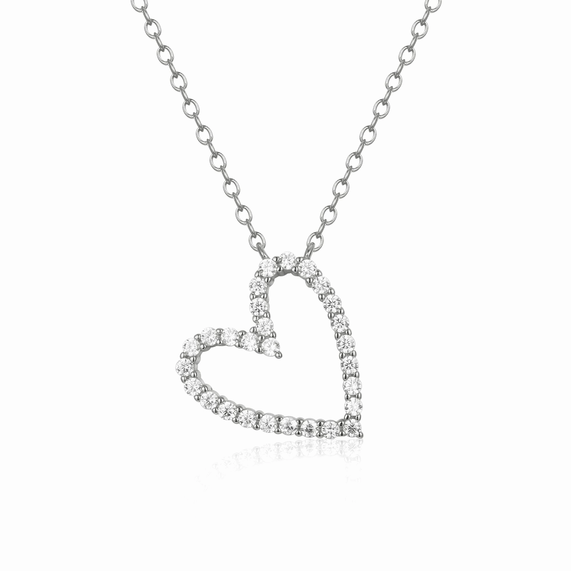 Modern Detailing Artful Accent Sterling Silver 16mm Angled Heart On Adjustable Chain Necklace