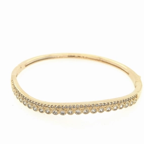 Gifting Light Sterling Silver Gold Plated Slanted CZ Bangle Bracelet