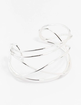 Casual Elegance Formal Attire Silver Plated Organic Wire Cuff Bracelet
