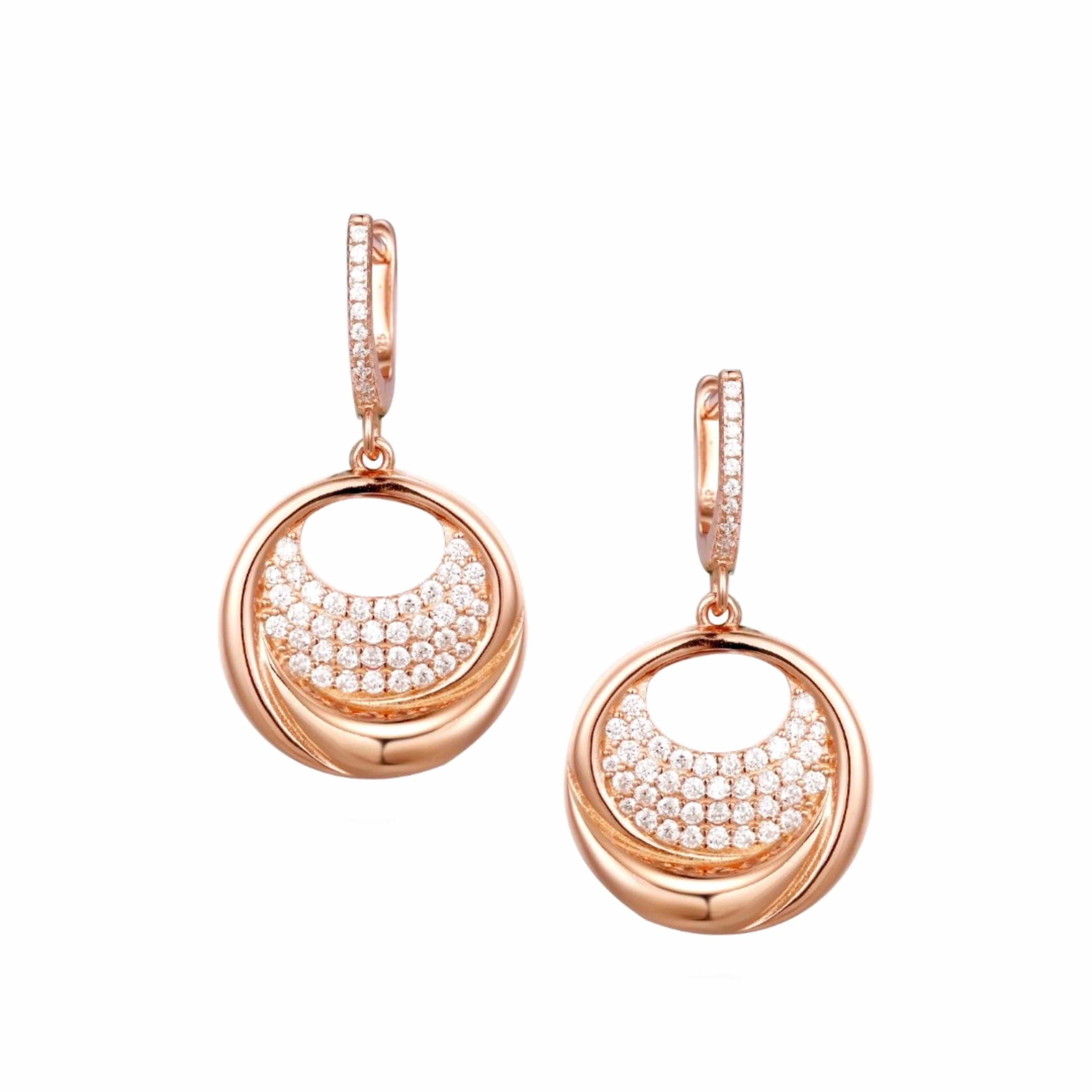 Allure Sparkle Modern Vibe Rose Gold Plated Sterling Silver Circle With CZ Earring