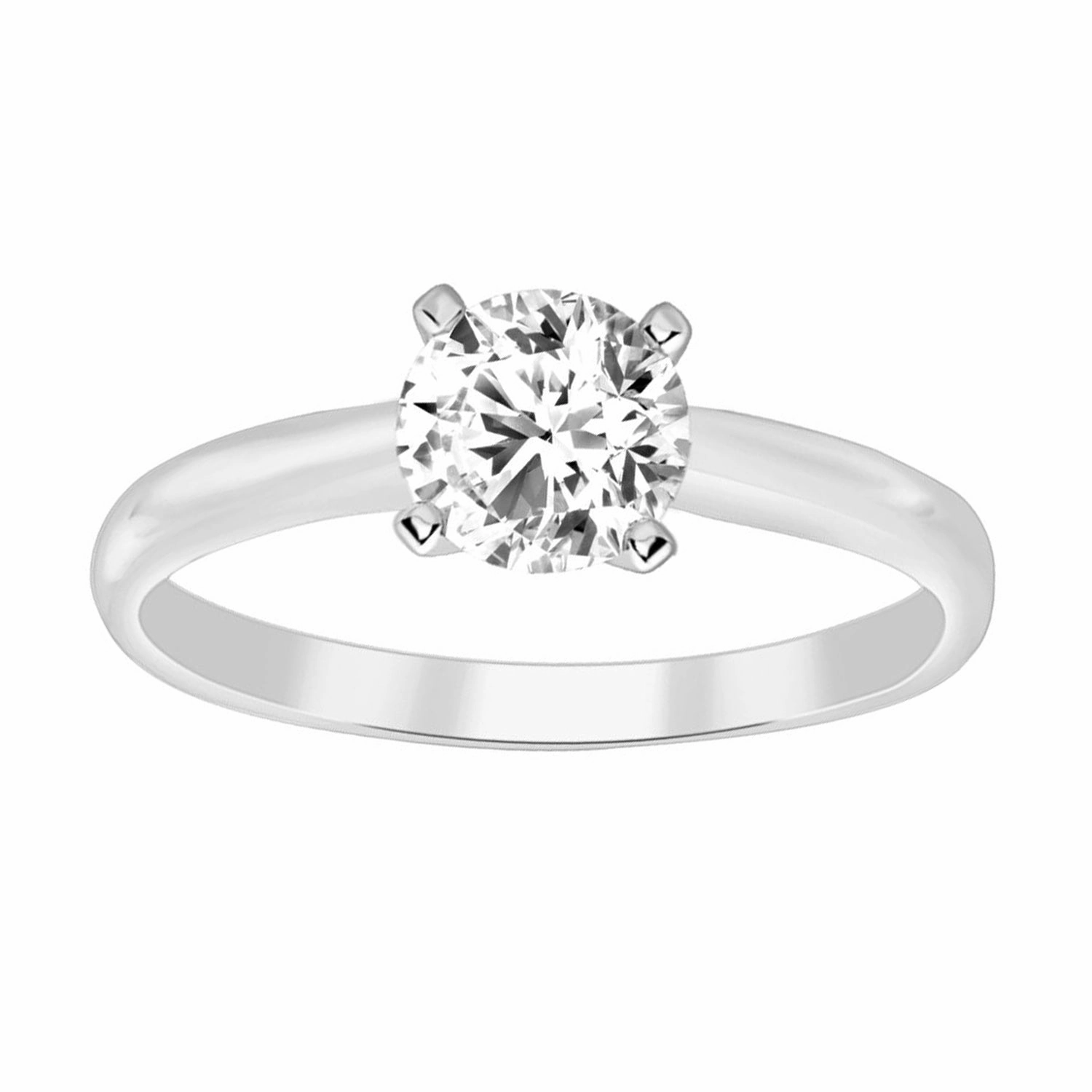LADIES SOLITAIRE RING 0.75CT ROUND DIAMOND 14K WHITE GOLD Timeless Accent