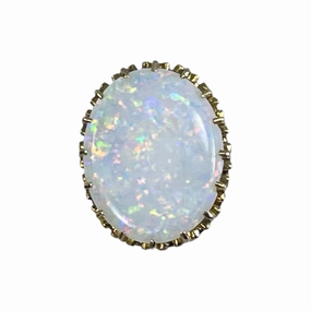 Stylish Appeal Antique Opal Pendant in 14k Yellow Gold Setting Repurposed from a 1900s Hatpin. Estate Jewelry.