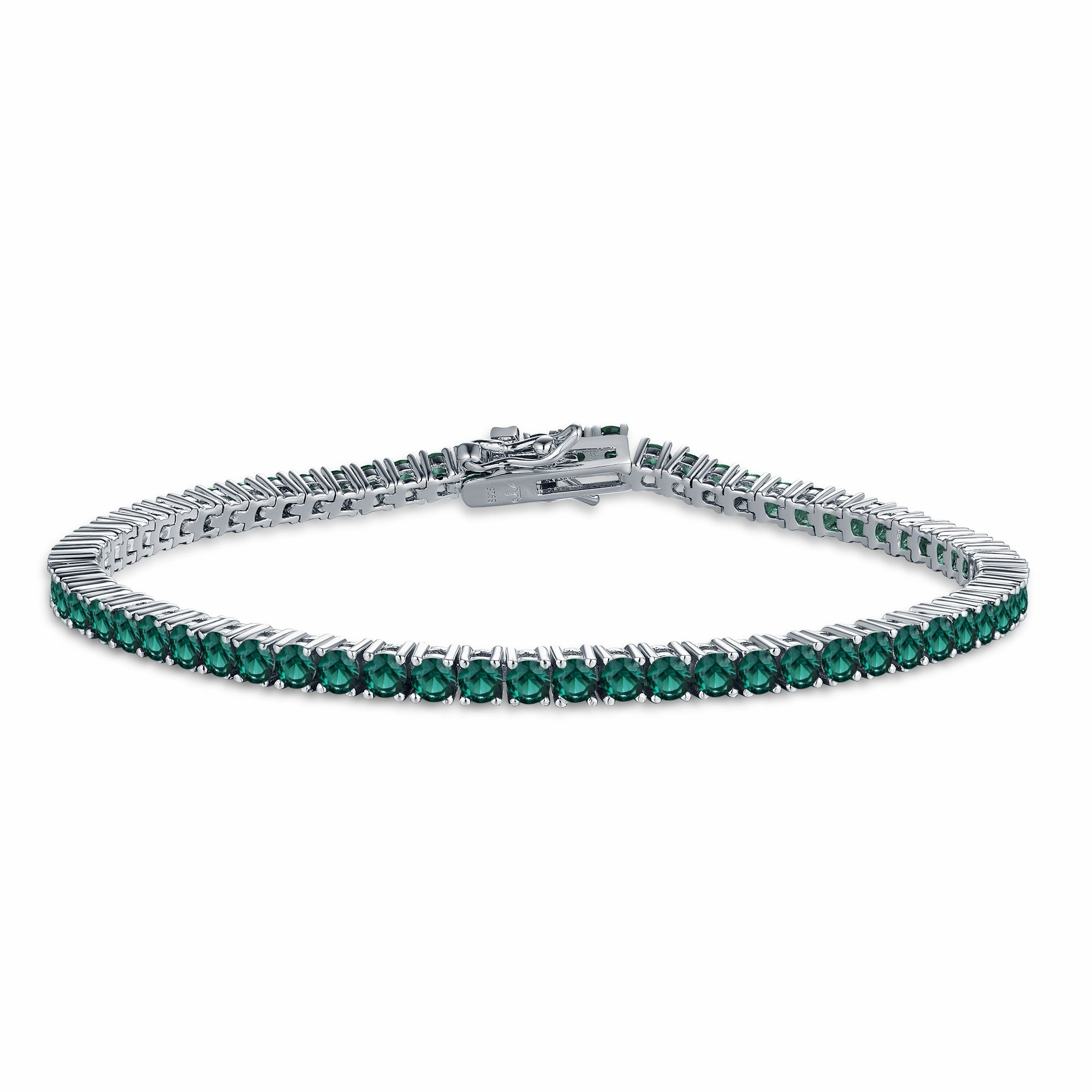 Artistic Form Distinctive Shape Sterling Silver Ruby, Emerald, Sapphire, Violet, or Black Colored CZ Tennis Bracelets
