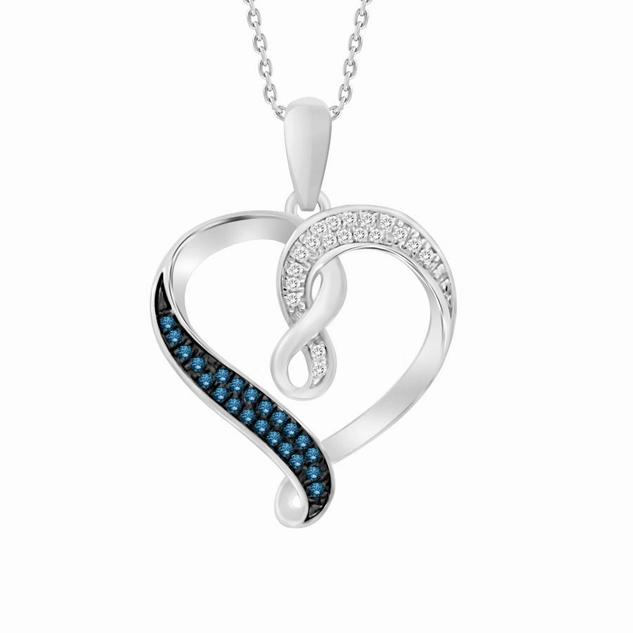 Dressy look Trend Style LADIES PENDANT WITH CHAIN 0.10CT ROUND BLUE DIAMOND 10K WHITE GOLD