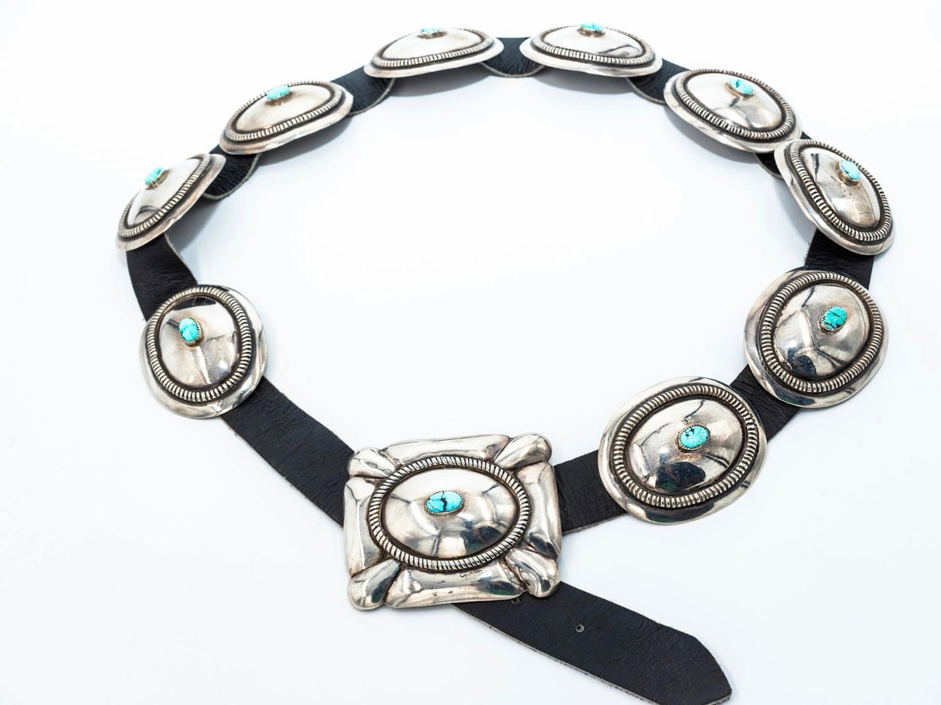 Delicate Layer Polished Flow Frank Patania Sr. Sterling Turquoise Concho Belt
