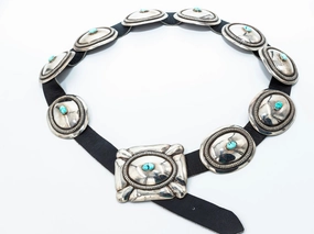 Delicate Layer Polished Flow Frank Patania Sr. Sterling Turquoise Concho Belt