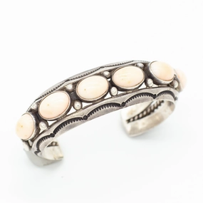 Refined Highlight Fred Thompson Navajo Handmade Sterling Silver Angel Coral Cuff Bracelet