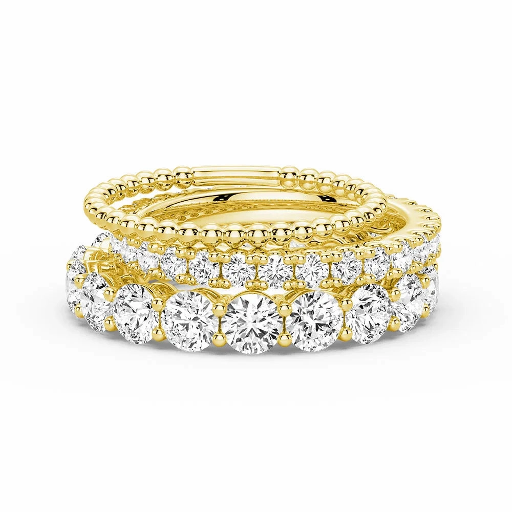 HighEnd Decoration Branded Gift French Pave Round Cut Moissanite Eternity Bands with Simple Beaded Band Stacking Rings