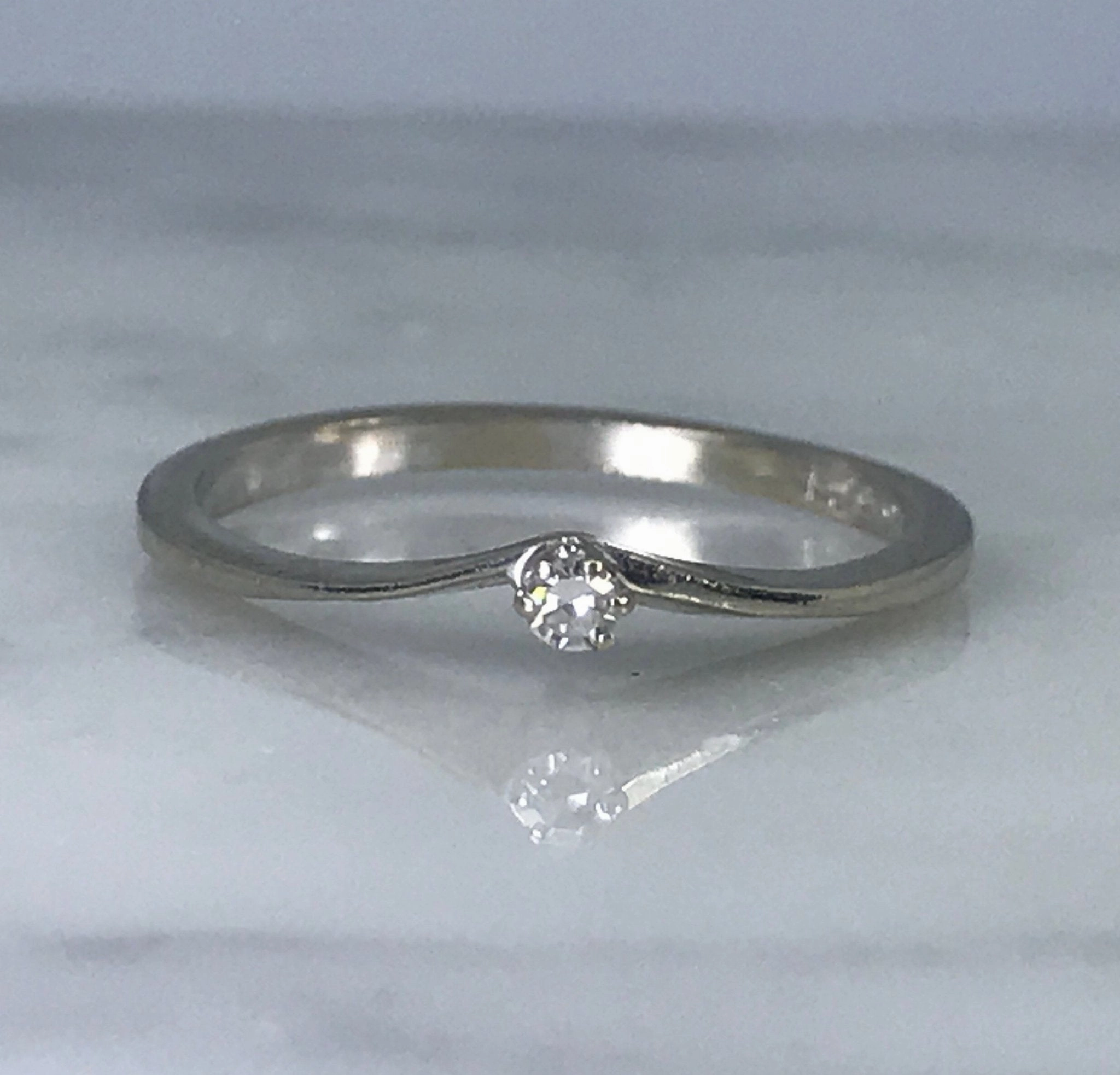 Diamond Promise Ring. 14K White Gold. Stacking Ring. April Birthstone. 10 Year Anniversary. Subtle Finish