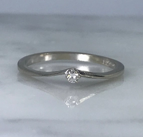 Diamond Promise Ring. 14K White Gold. Stacking Ring. April Birthstone. 10 Year Anniversary. Subtle Finish