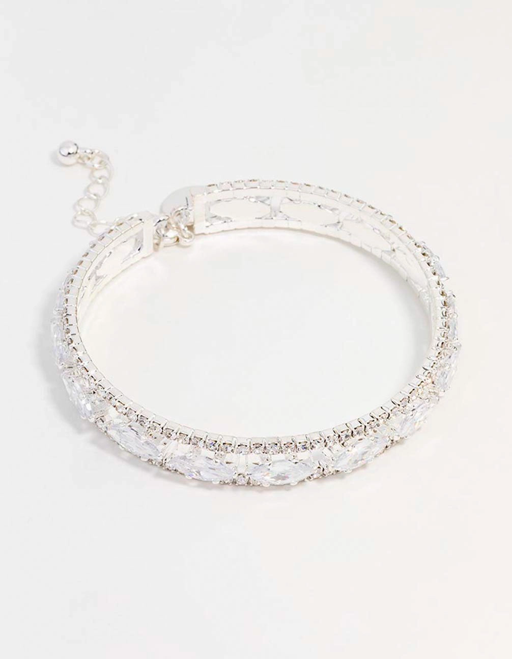 Limitless Detail Versatile Option Silver Cubic Zirconia Marquise Statement Bangle Bracelet
