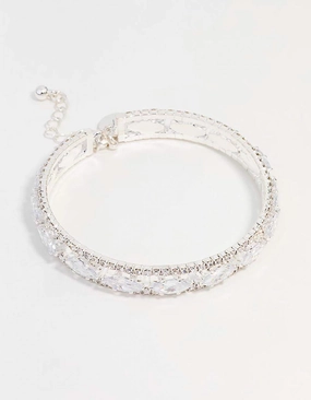 Limitless Detail Versatile Option Silver Cubic Zirconia Marquise Statement Bangle Bracelet