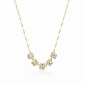 Bridal Accent Sparkling Detail Sterling Silver 5 Halo Emerald Cut Stone Bar Necklace