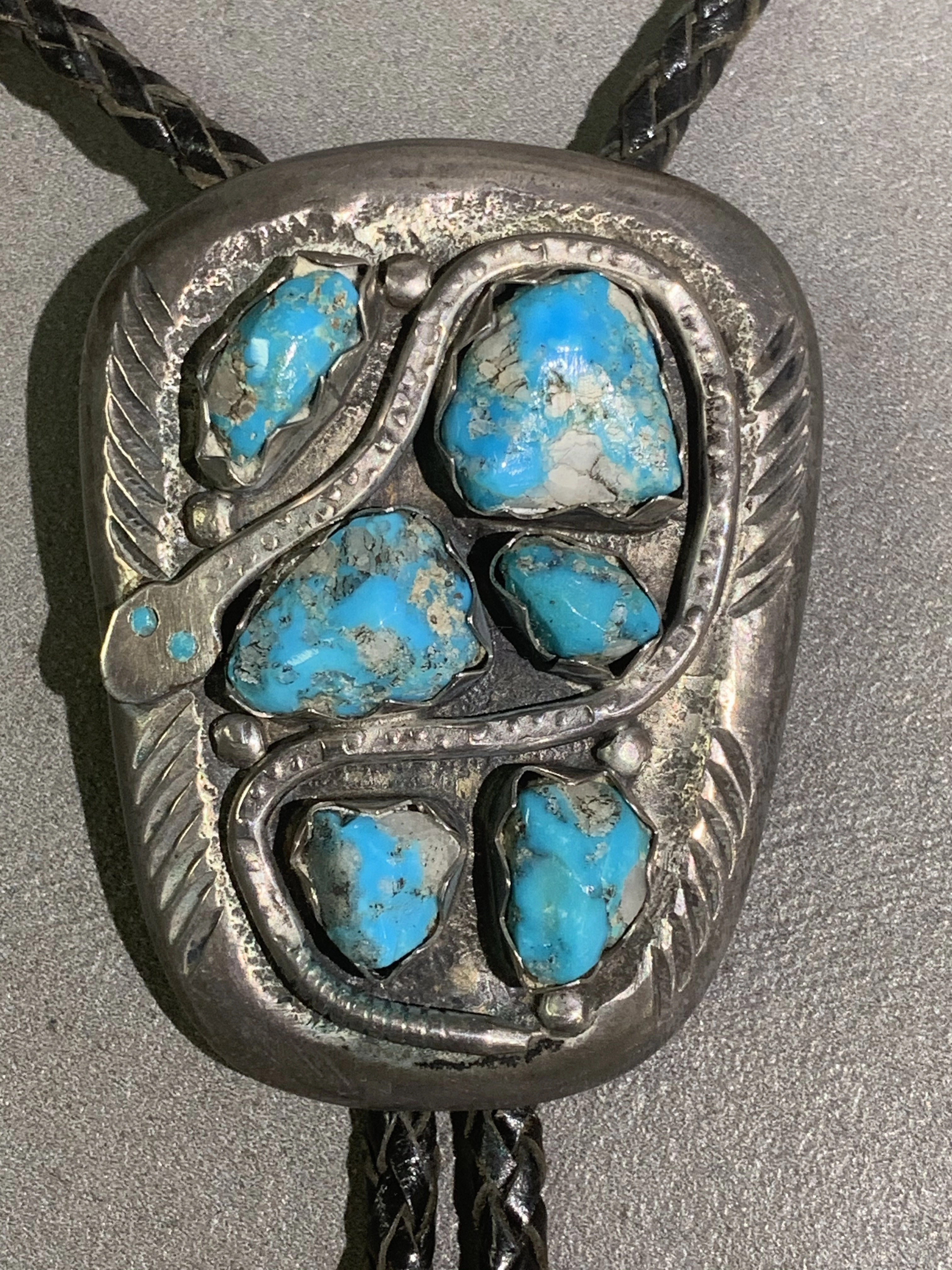 Formal Style Graceful Beauty Effie Calavaza Zuni Turquoise Sterling Silver Bolo