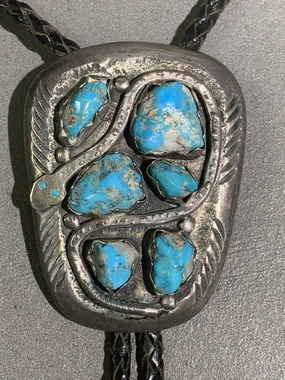 Formal Style Graceful Beauty Effie Calavaza Zuni Turquoise Sterling Silver Bolo