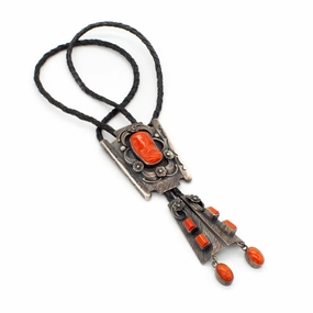 Graceful Craft Contemporary Craft Gary G. Johnson Navajo Natural Mediterranean Coral Sterling Silver Bolo Tie