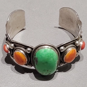 Glossy Finish Gaspeite Spiny Oyster Coral Sterling Silver cuff Handmade Native American