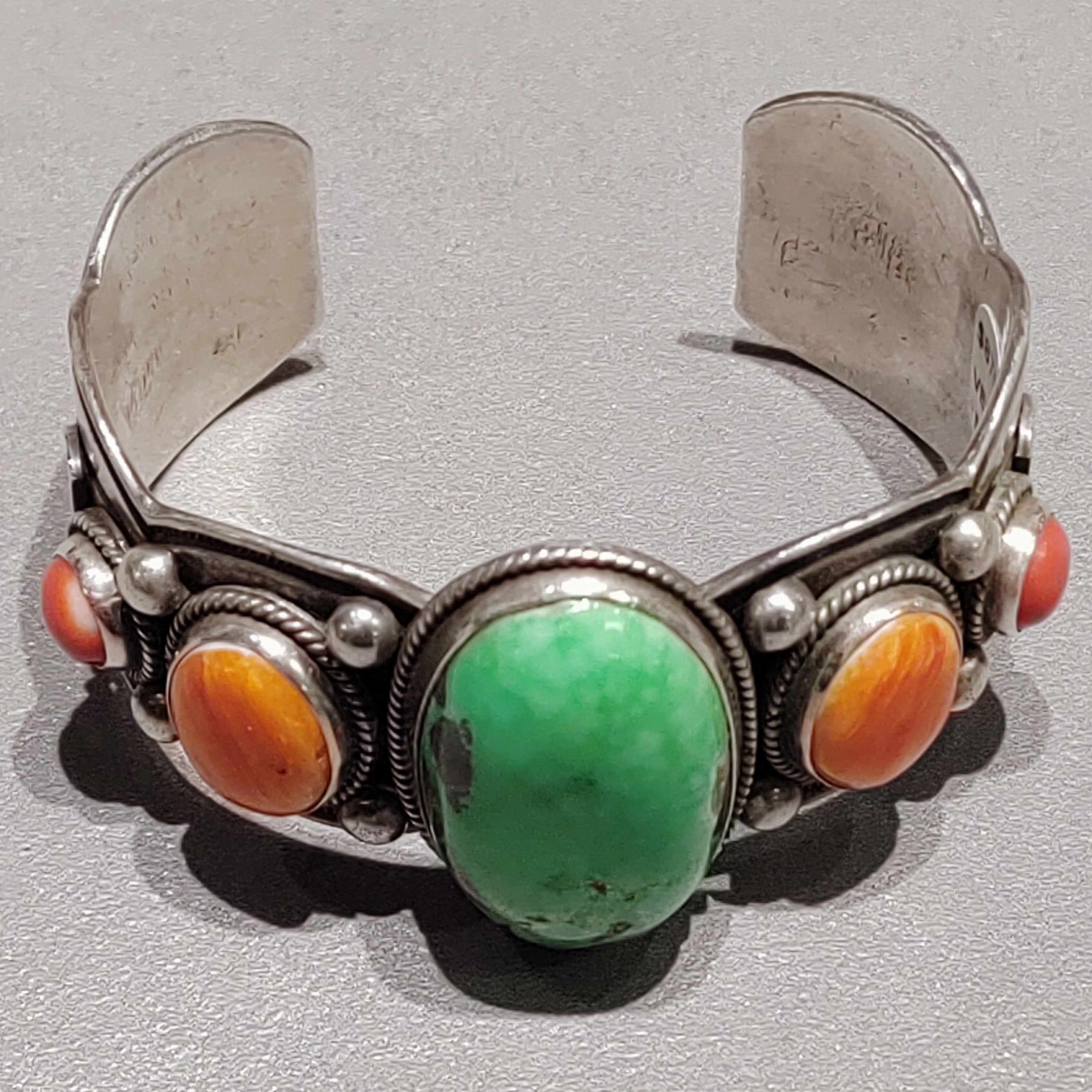 Glossy Finish Gaspeite Spiny Oyster Coral Sterling Silver cuff Handmade Native American