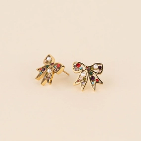 Precious Treasures Gem Bow Stud Earrings