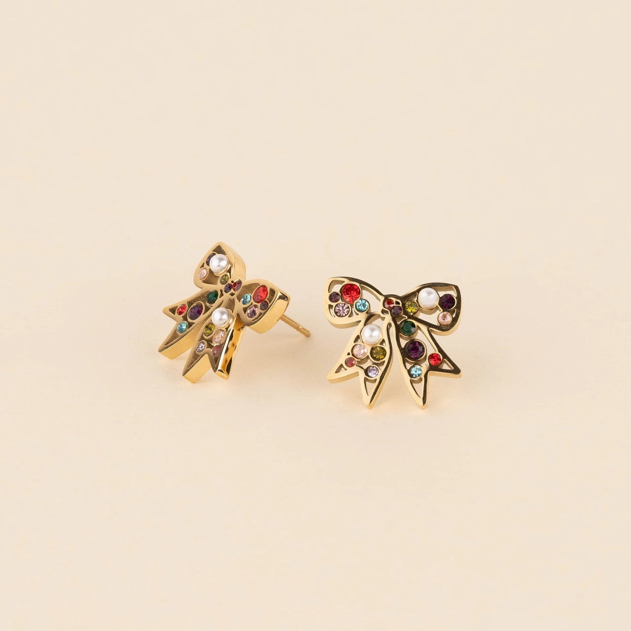 Precious Treasures Gem Bow Stud Earrings