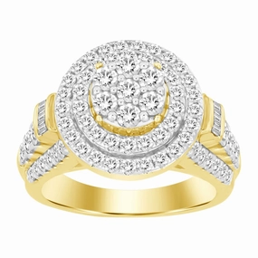 Luxury Feel Unique Sparkle LADIES RING 2.00CT ROUND/BAGUETTE DIAMOND 10K YELLOW GOLD