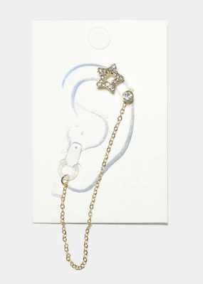 Vibrant Pieces Effortless Shine Gemstone Studded Heart Cuff Earring with Earphone Chain Holder