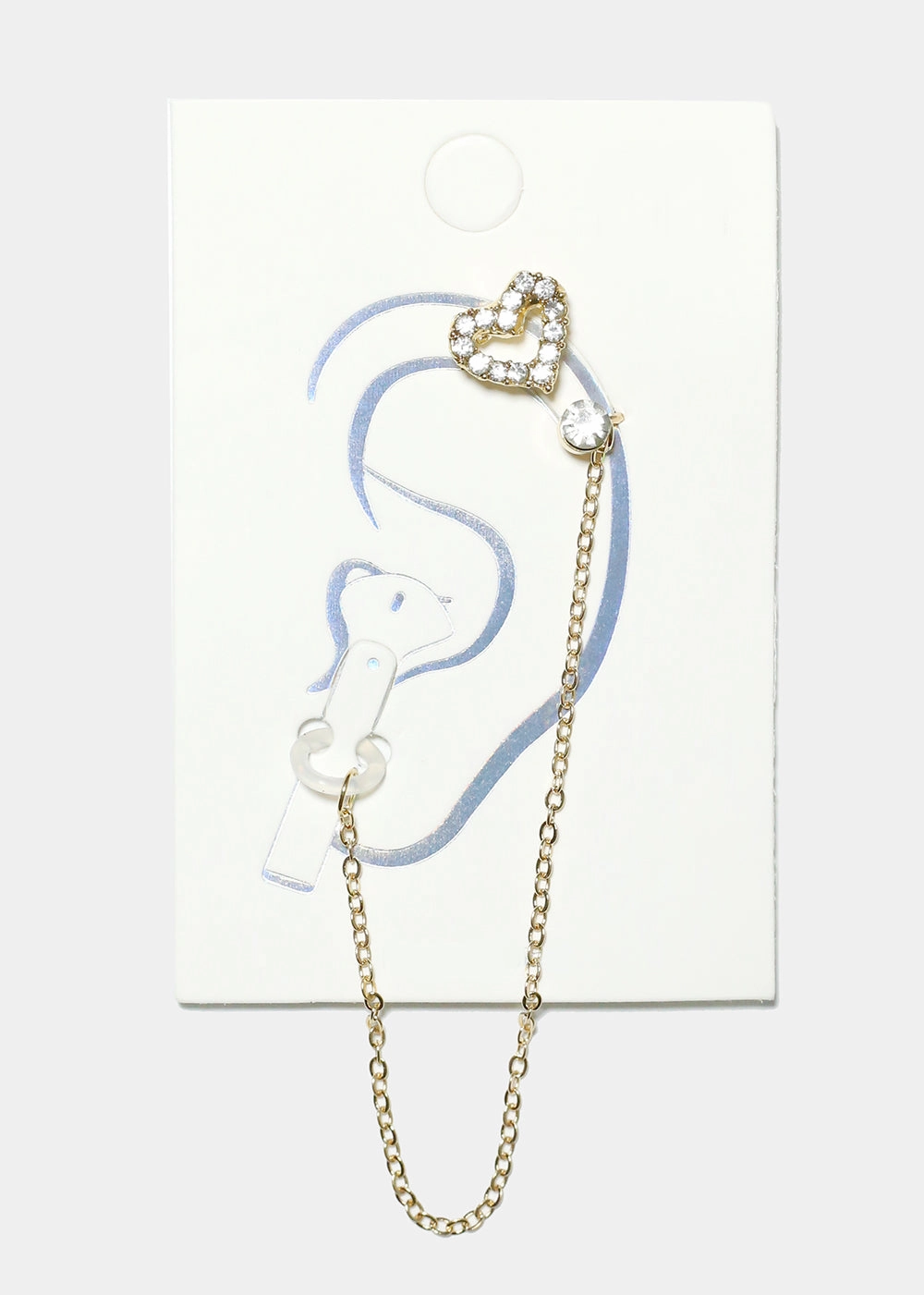 Radiant Radiance Polished Elegance Gemstone Studded Heart Cuff Earring with Earphone Chain Holder