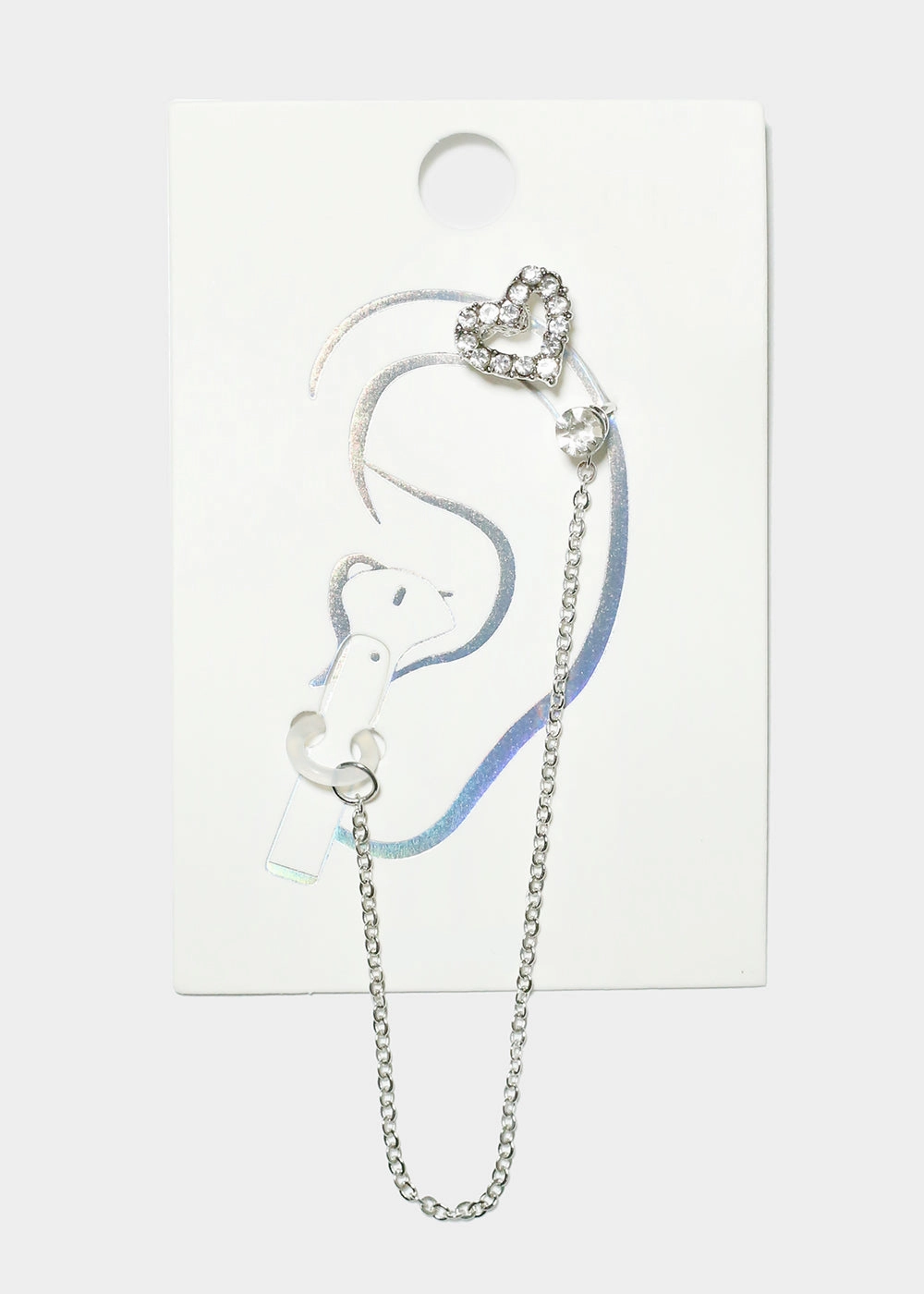 Glamorous Jewelry Chic Spark Gemstone Studded Heart Cuff Earring with Earphone Chain Holder