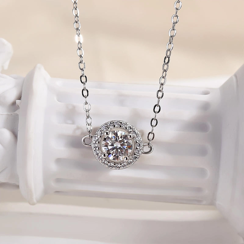 Louily Timeless Moissanite Halo Round Cut Bracelet In Sterling Silver Throwback Detail Reliable Fusion