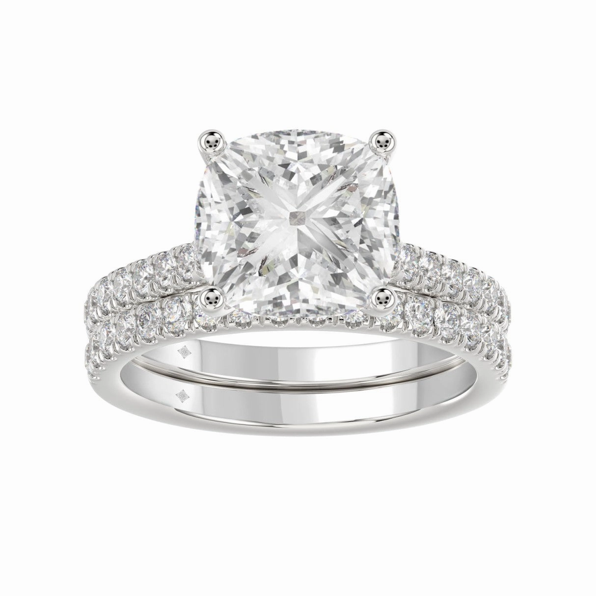 Luxe Pick LADIES BRIDAL SET 3 1/2CT ROUND/CUSHION DIAMOND 14K WHITE GOLD (CENTER STONE CUSHION DIAMOND 4CT )