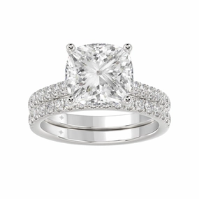 Luxe Pick LADIES BRIDAL SET 3 1/2CT ROUND/CUSHION DIAMOND 14K WHITE GOLD (CENTER STONE CUSHION DIAMOND 4CT )