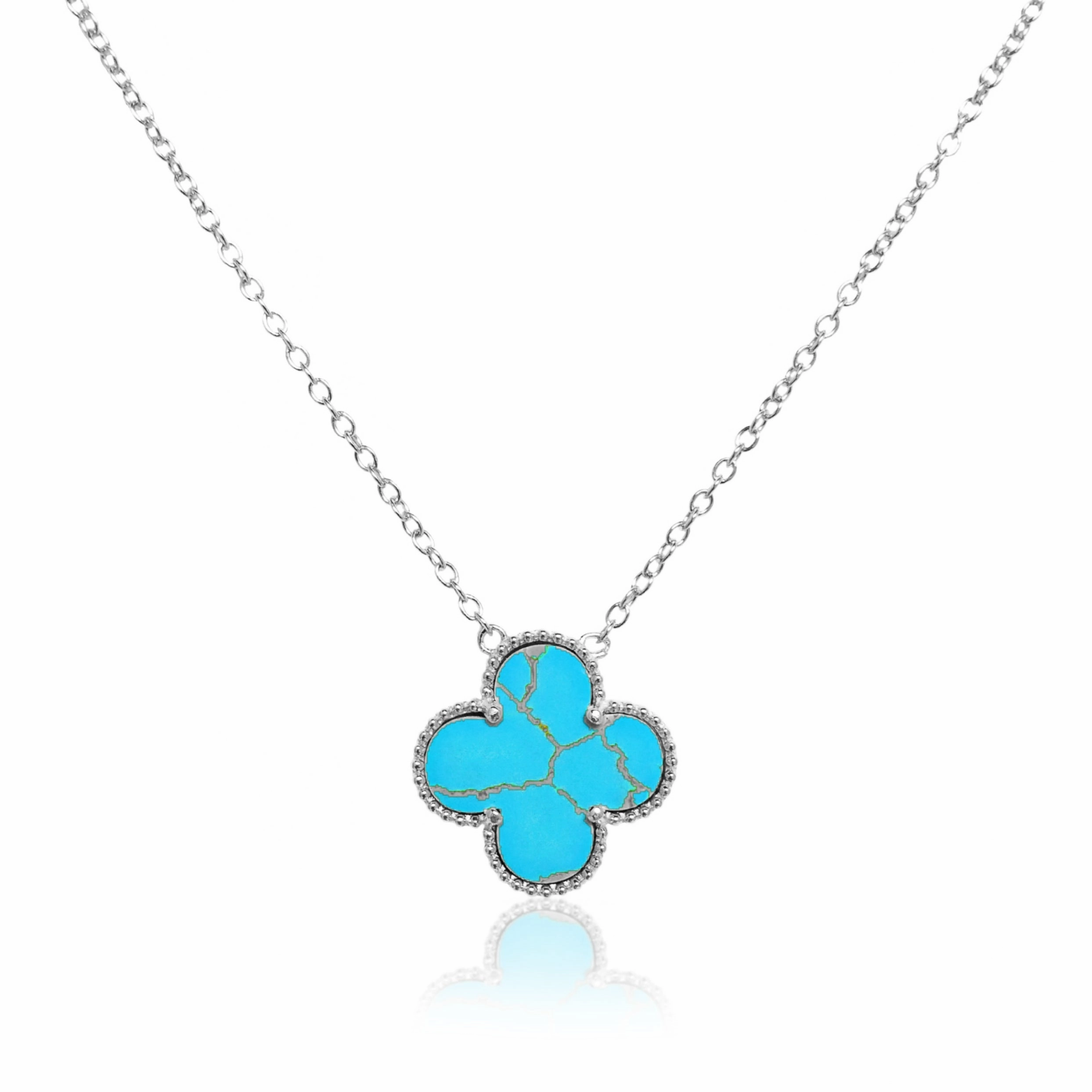 Sterling Silver Clover Shaped Assorted Stone Necklace Fashion Element