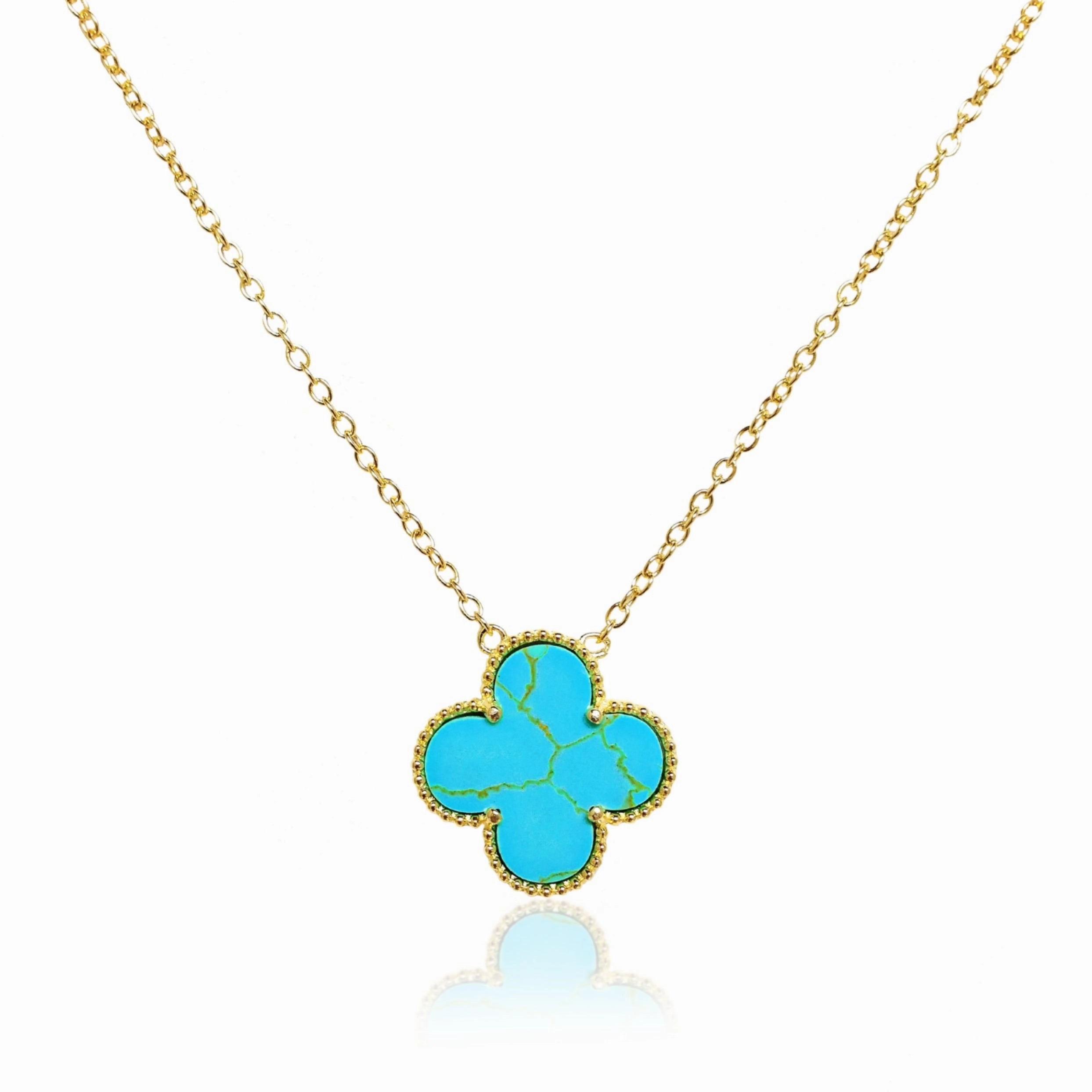 Lively Spark Exquisite Edge Sterling Silver Clover Shaped Assorted Stone Necklace
