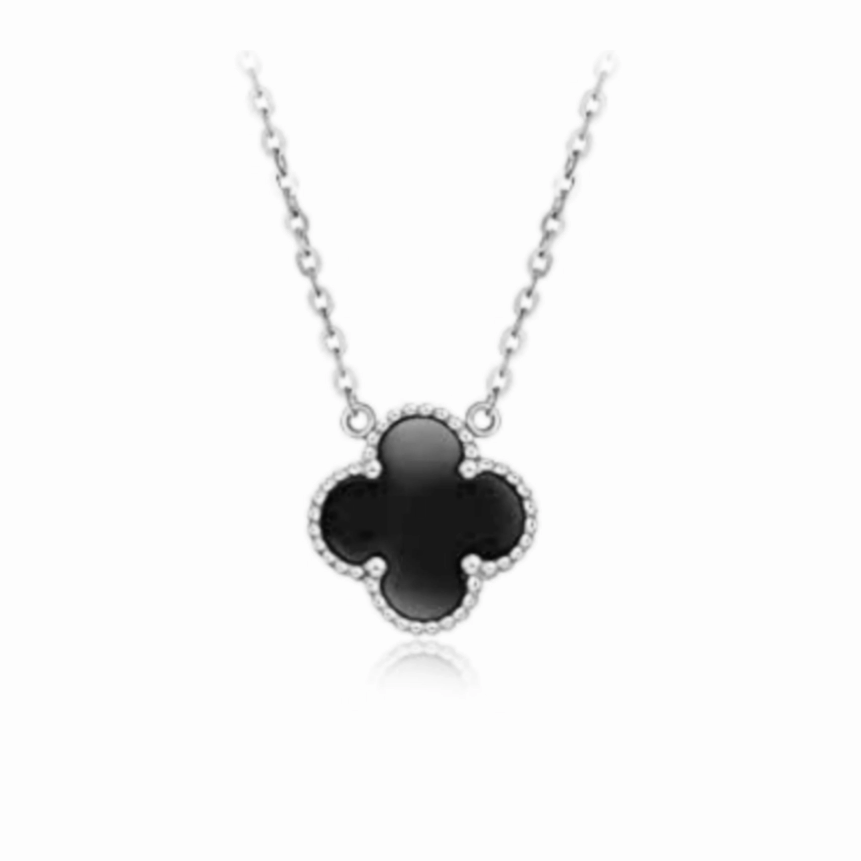Sterling Silver Clover Shaped Assorted Stone Necklace Trendy Layers