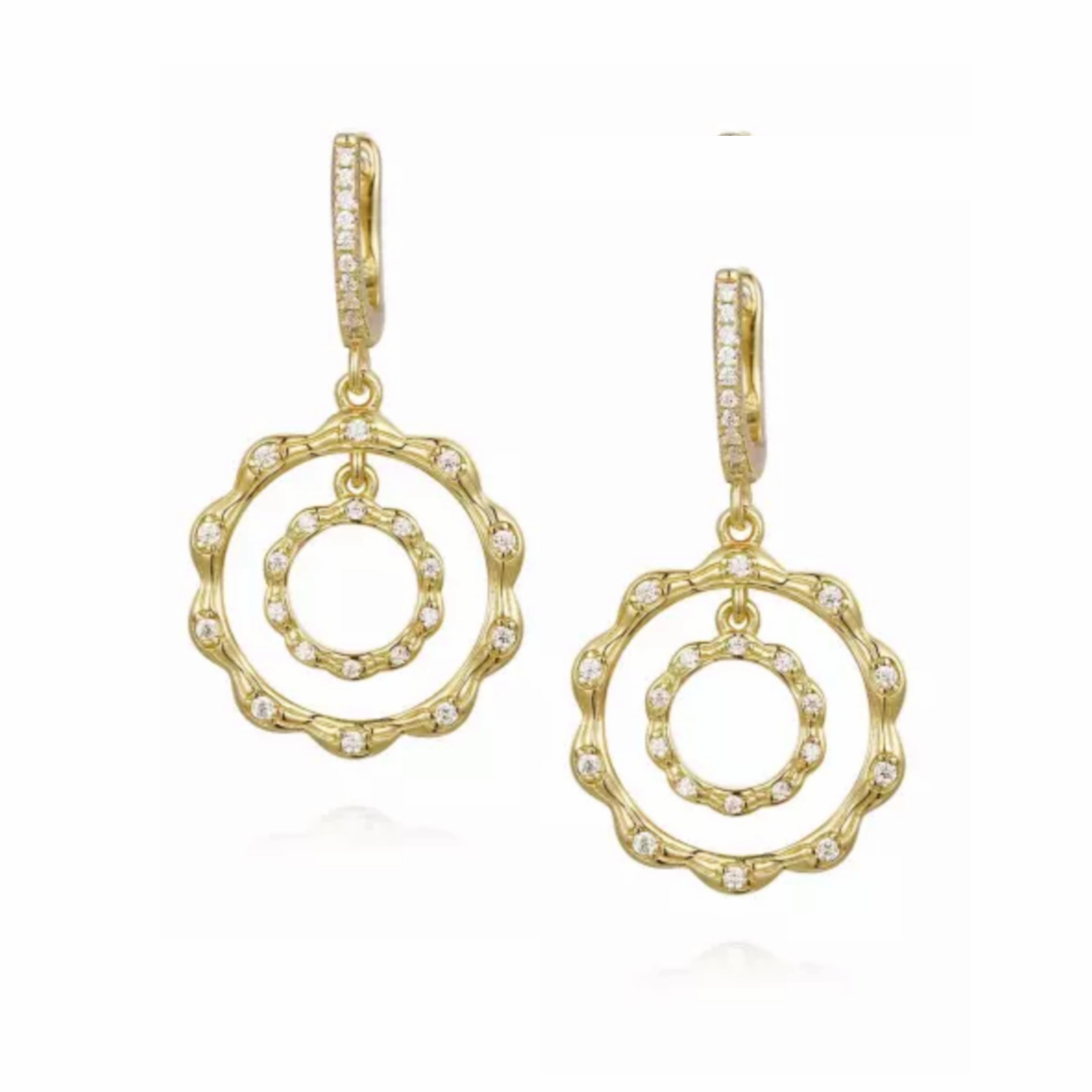 Bright Pop Minimalist Flair Gold Plated Sterling Silver Circle Within a Circle CZ Earrings