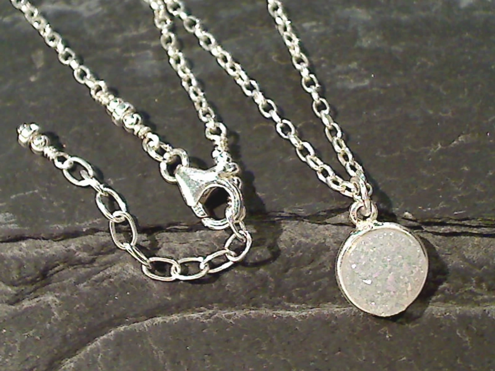 20" - 21" Druzy Quartz, Sterling Silver Necklace Glamorous Edge Unique Treasures