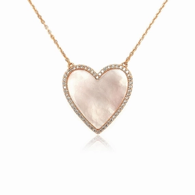 Creative Glance Showstopper Look Sterling Silver Mother of Pearl Heart With CZ Border Necklace