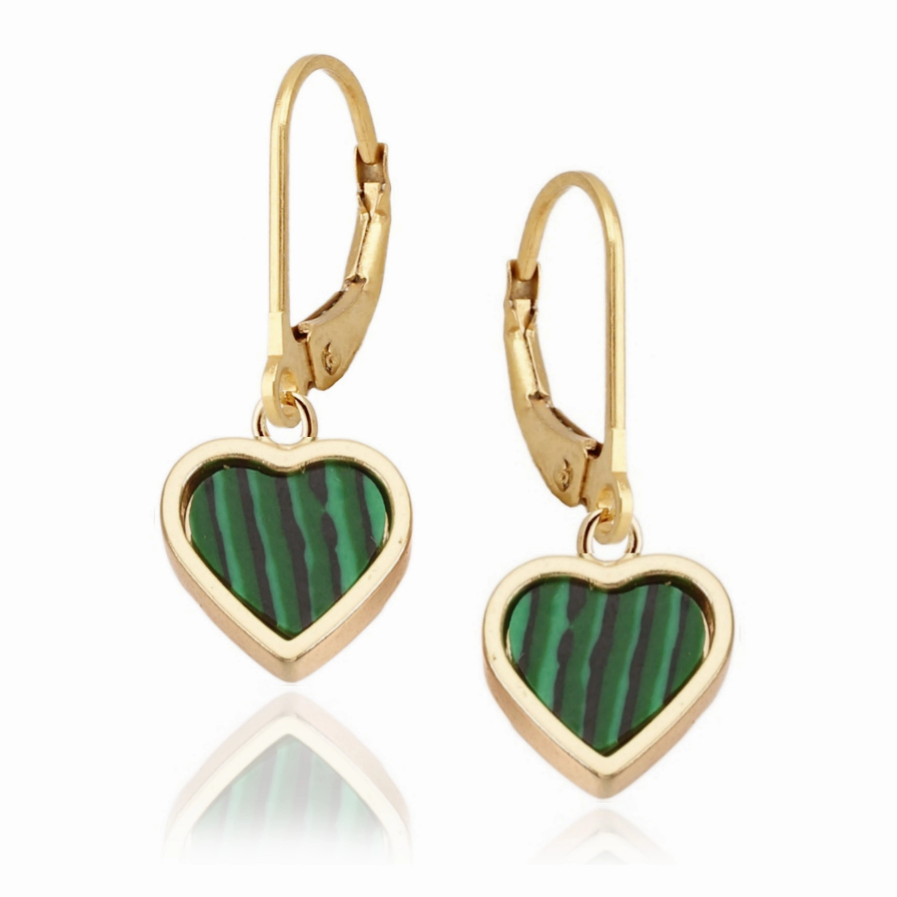 Gold Plated Malachite Framed Heart Surgical Steel Earrings Creative Detail Romantic Moment