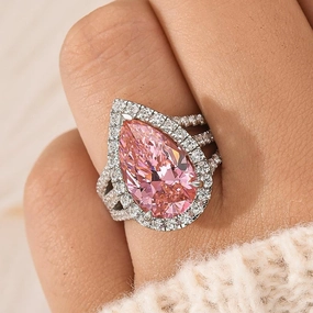 DIY Maintenance Trendy Expression Vintage Split Shank Halo 4.5Ct Pear Cut Pink Engagement Ring In Sterling Silver