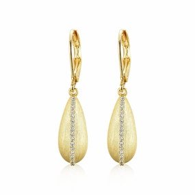 Handcrafted Design Sophisticated Style Gold Plated Surgical Steel Brushed Teardrop With CZ Line Earring