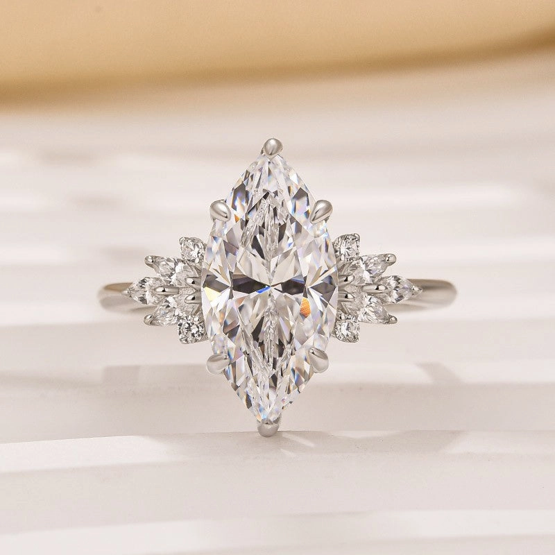 Cultural Fusion Exclusive Statement Vintage 3.0Ct Marquise Cut Engagement Ring In Sterling Silver For Women