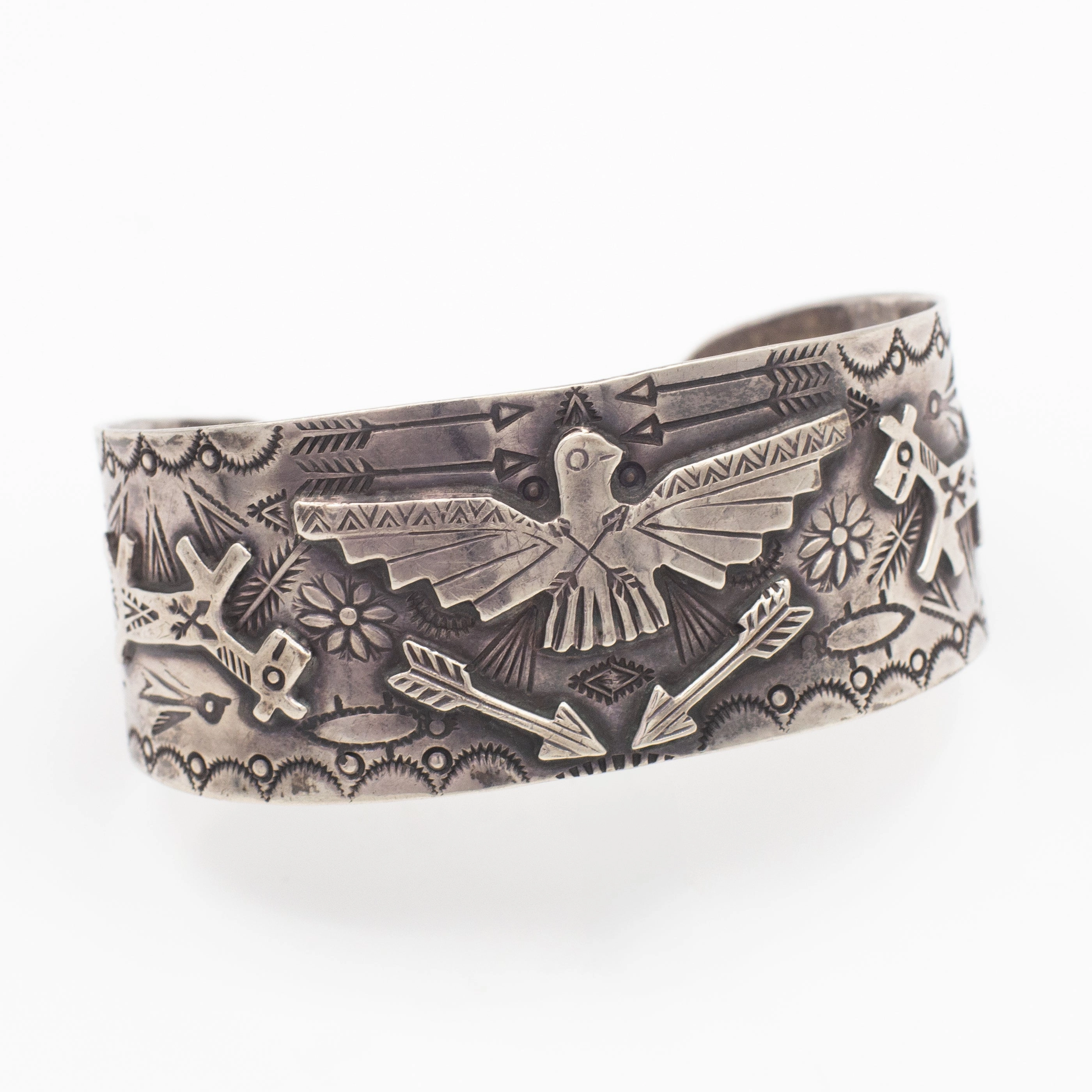 Charming Jewelry Fred Harvey Navajo Handmade Sterling Silver Eagle Cuff Bracelet