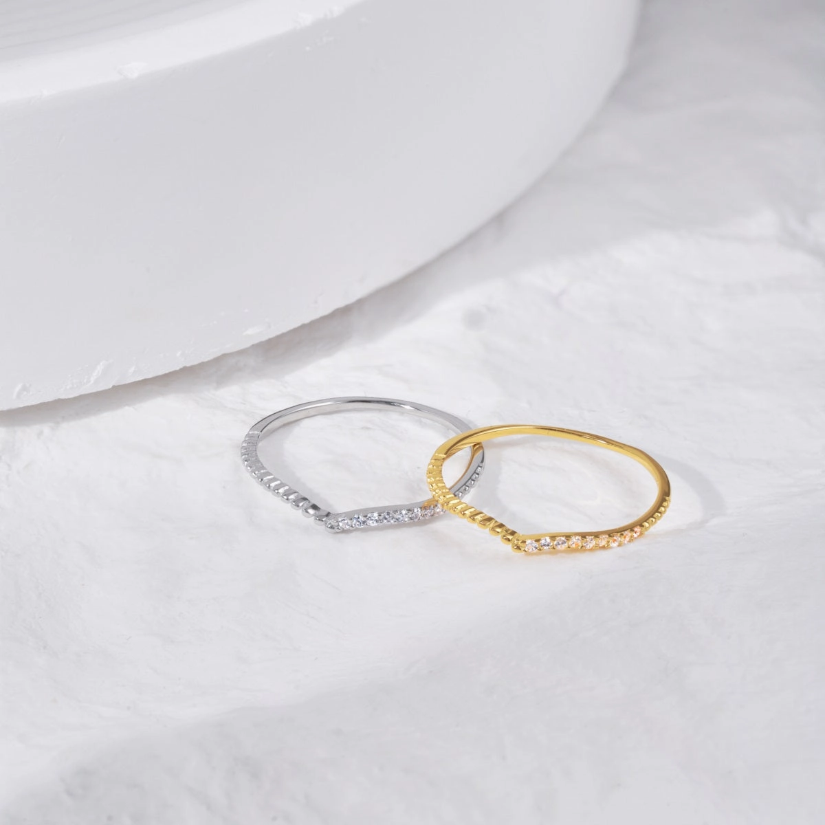 Sterling Silver V Shaped Half Micropave Stacking Ring Vibrant Craftwork