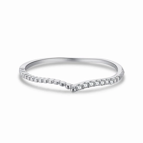 Daily Match Sterling Silver V Shaped Half Micropave Stacking Ring