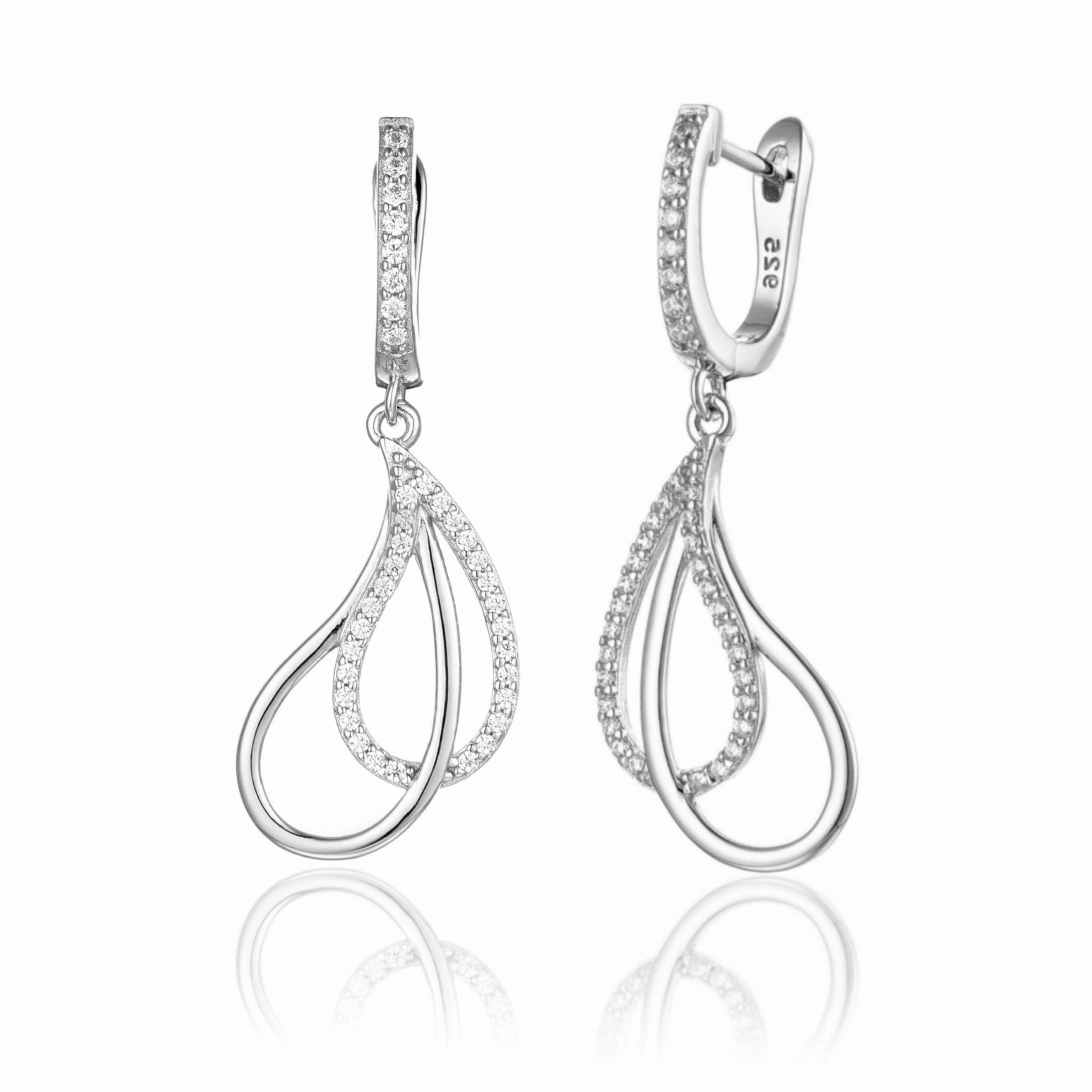 Muted Style Sterling Silver Micropave Double Twisted Teardrop Earrings