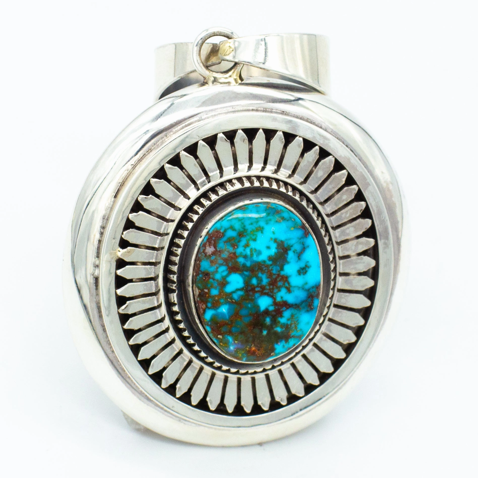 Leonard Nez Navajo Handmade Sterling Silver Turquoise Pendant Graceful Appeal Graceful Choice