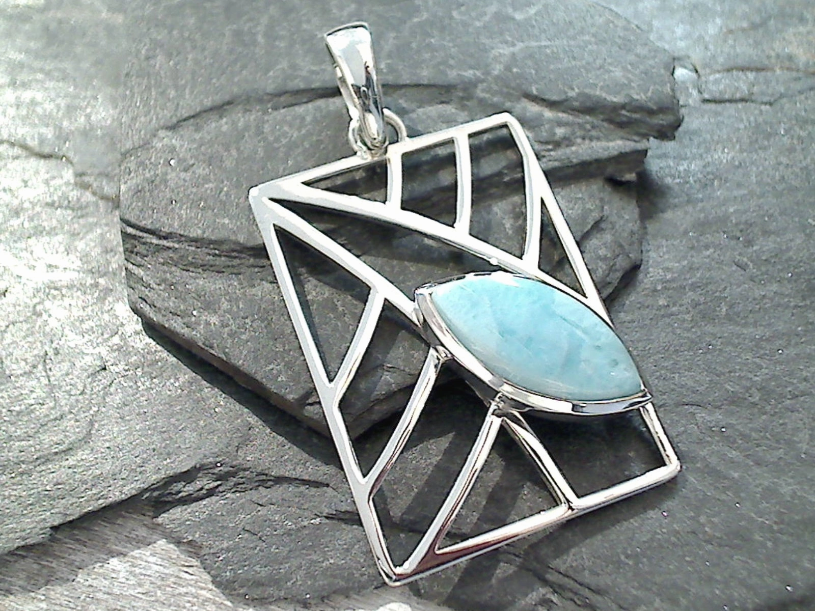 Vibrant Touch Larimar, Sterling Silver Pendant