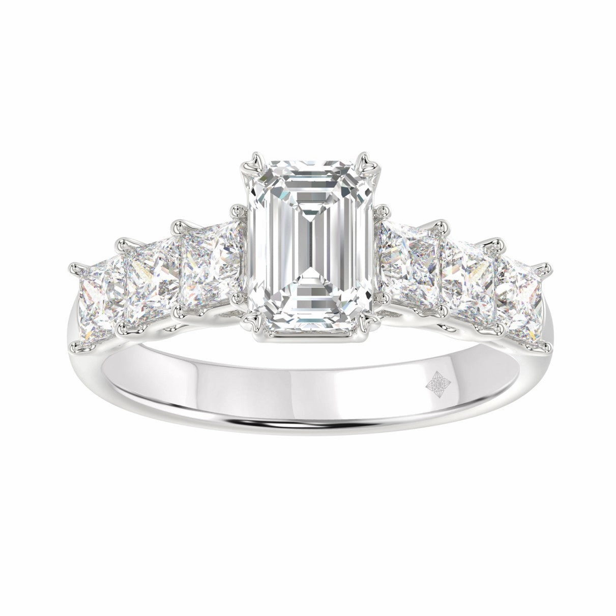 Elegant Occasion Modern Attire LADIES RING 3CT PRINCESS/EMERALD DIAMOND 14K WHITE GOLD