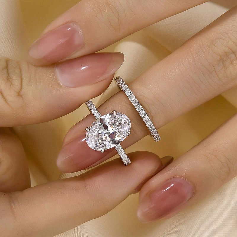 4.0 Carat Oval Cut Wedding Ring Set With Classic Half Wedding Band Classic revival Premium Choice